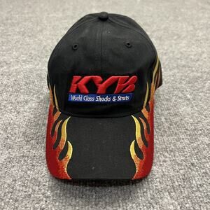 Y2k Vtg Hat Cap Strap Back Black Red Flame Embroidered Racing Promo Mens